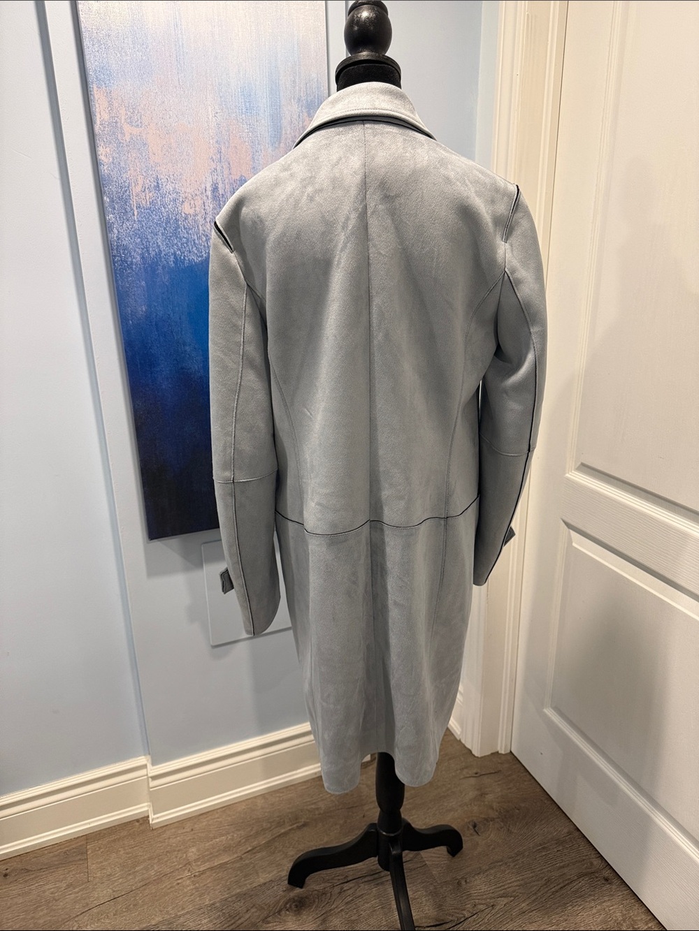 Zara Light Gray/Blue Women's Long Trench Coat - Picture 5 of 7